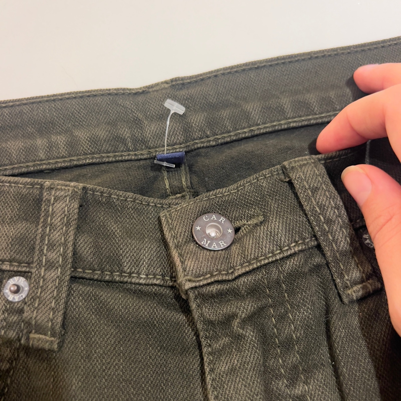 Carmar Distressed Knee Blowout Slim Jeans Olive Green Size 27 — image 5 of 8